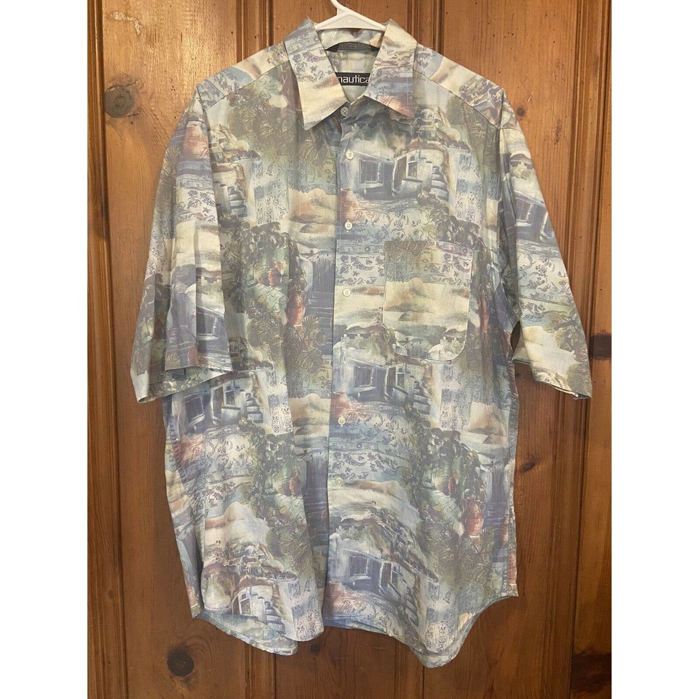 Vintage Nautica Funky Patterned Hawaiian Shirt Short Sleeve Large